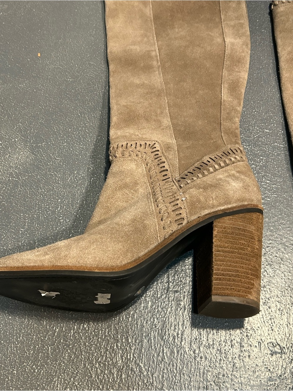 Vince Camuto Taupe Suede Knee-High Block Heel Boots - Picture 3 of 16